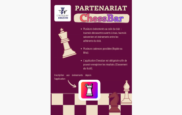 Partenariat avec Chessbar - Tournoi découverte le 18/10 à 14h à l'échiquier angevin